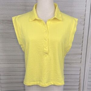 RAG & BONE Mckenna Cap Sleeve Half Button Cropped Polo Butter Yellow-Large